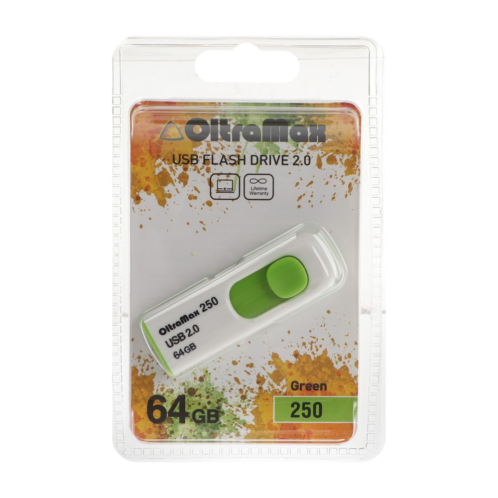 Флешка OltraMax 250, 64 Гб, USB2.0, чт до 15 Мб/с, зап до 8 Мб/с, зелёная #1