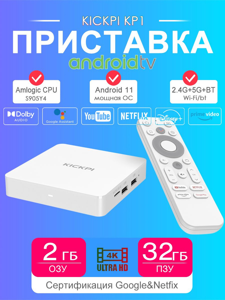 KICKPI KP1 Смарт ТВ приставка для телевизора 2/32Gb, 4K. Андроид ТВ ...