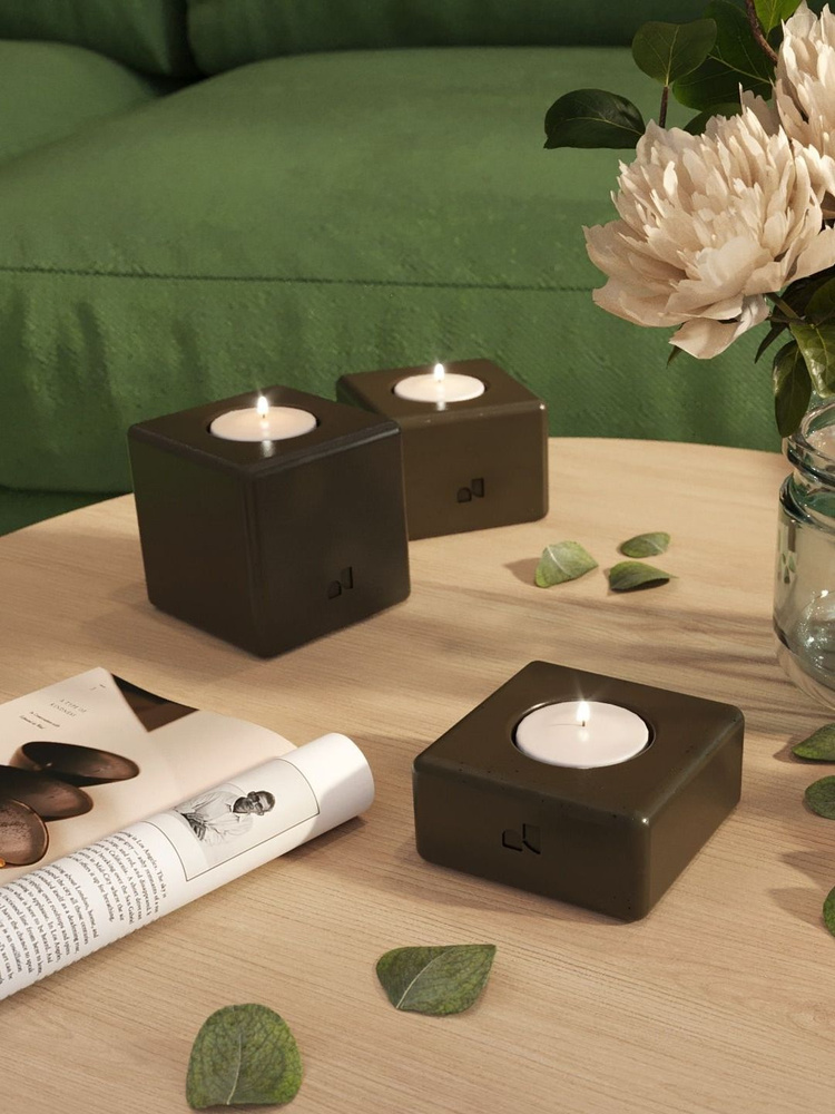 Новогодний декор для интерьера дома - набор темно-серых подсвечников для свечей домашний на стол. #1