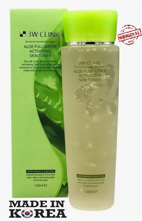 3W CLINIC Тонер для лица увлажняющий с алоэ вера для проблемной кожи, ALOE FULL WATER ACTIVATING SKIN #1