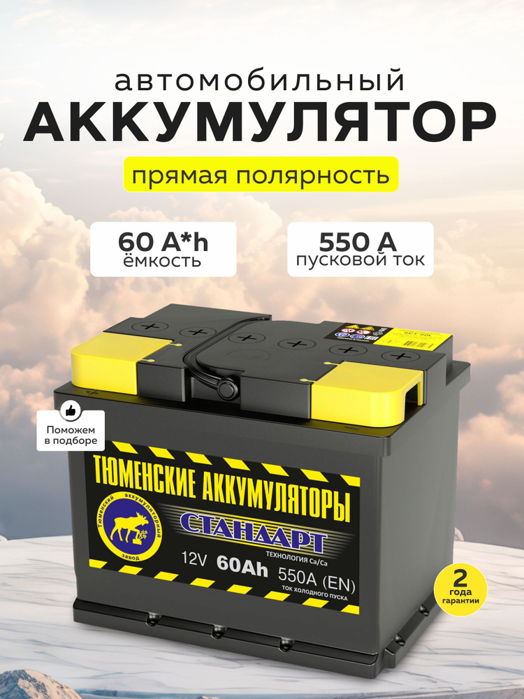 Тюменский аккумуляторный завод Аккумулятор автомобильный, 60 А•ч, Прямая (+/-) полярность #1