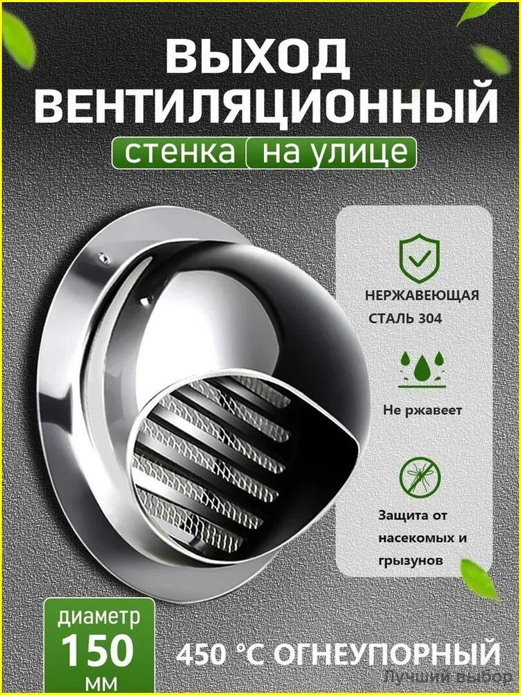 Стенной выход с решеткой и сеткой, 150 мм, из нержавеющей стали 304 #1