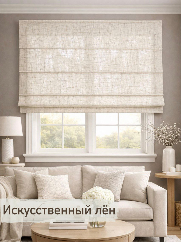 Римская штора Лён бежевый/ ширина 173/ высота 235 см #1