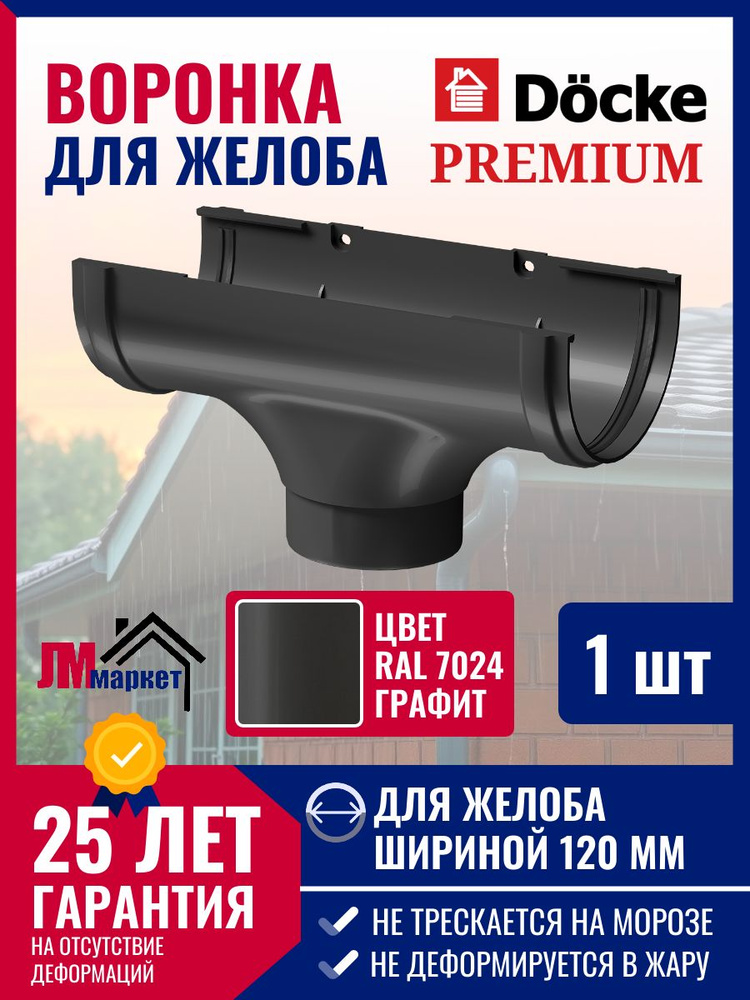 Водосточная воронка Docke Premium графит, 1 шт. в уп., желоб с воронкой серый ПВХ Деке Премиум #1
