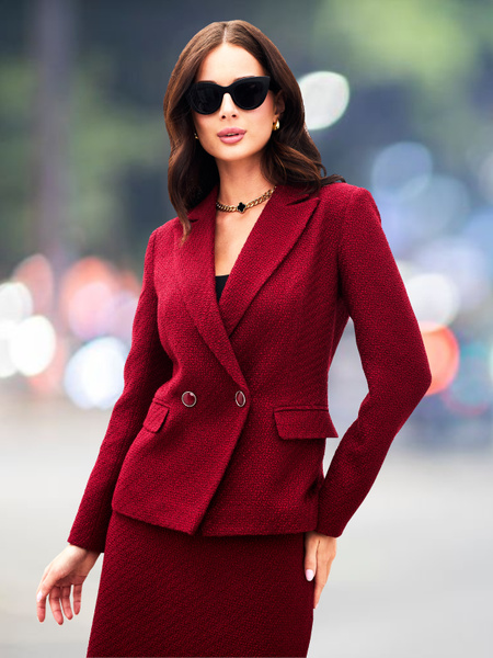 Жакет Женский a'Elita moda бордовый Твид, размер 48 приталенный Длинный ...