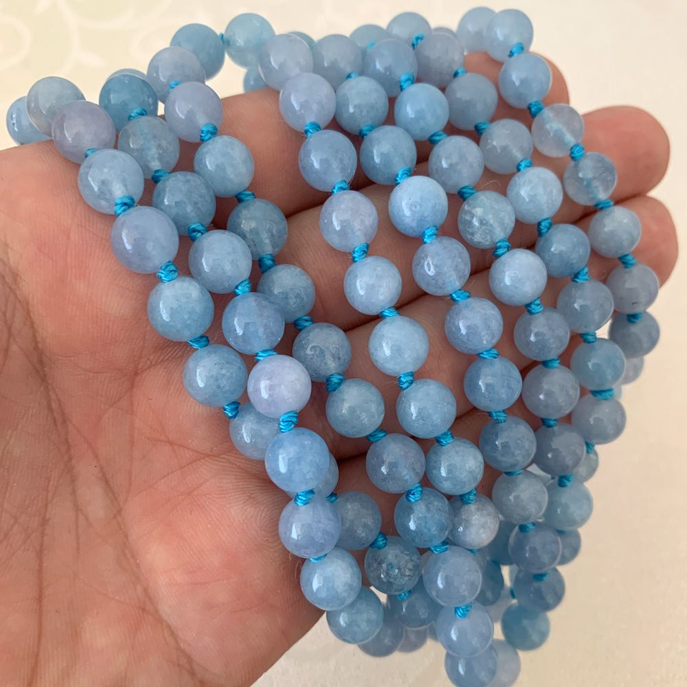 Бусы длинные Аура из камней аквамарин. Бусы из натуральных камней ...