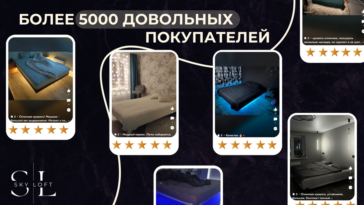 Кровать двуспальная Вега, 200х200 см, парящая, металлическая, БЕЗ ...