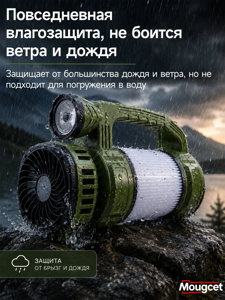 Фонарь Mouget 2в1 свет и вентилятор солнечная зарядка USB-C боковой свет красный режим подвесной, красный, фото 5