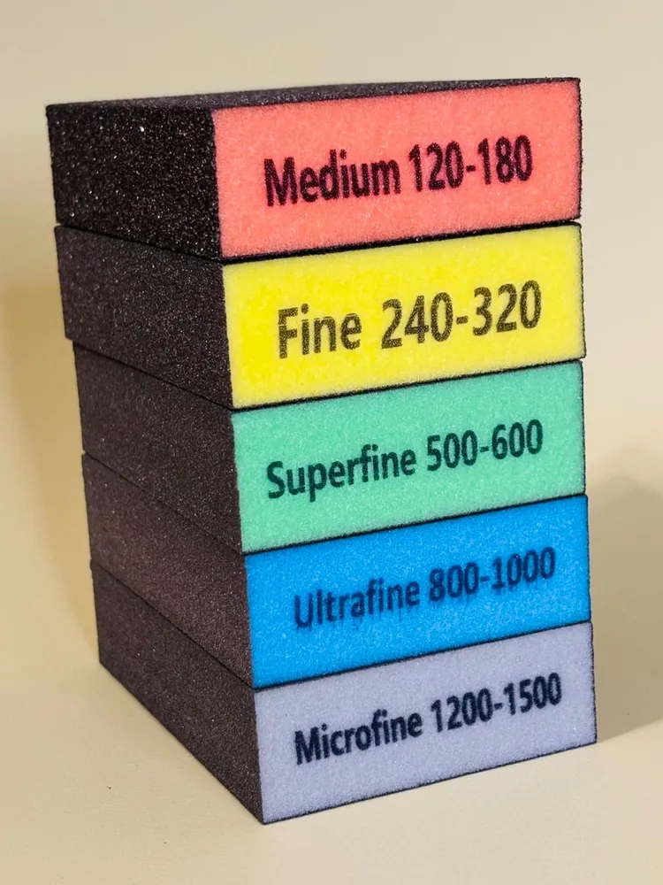Блок шлифовальный четырехсторонний 5 штук Medium 120-180, Fine 240-320, Superfine 500-600, Ultrafine 800-1000, Microfine 1200-1500, 5 штук