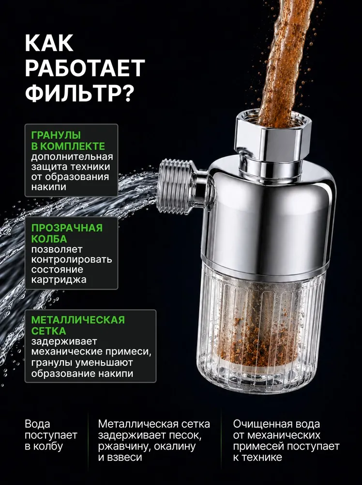 Фильтр очистки и умягчения воды промывной 1/2 40 мкм для стиральной и посудомоечной машины, душа, бойлера и водонагревателя, вариант, фото 3
