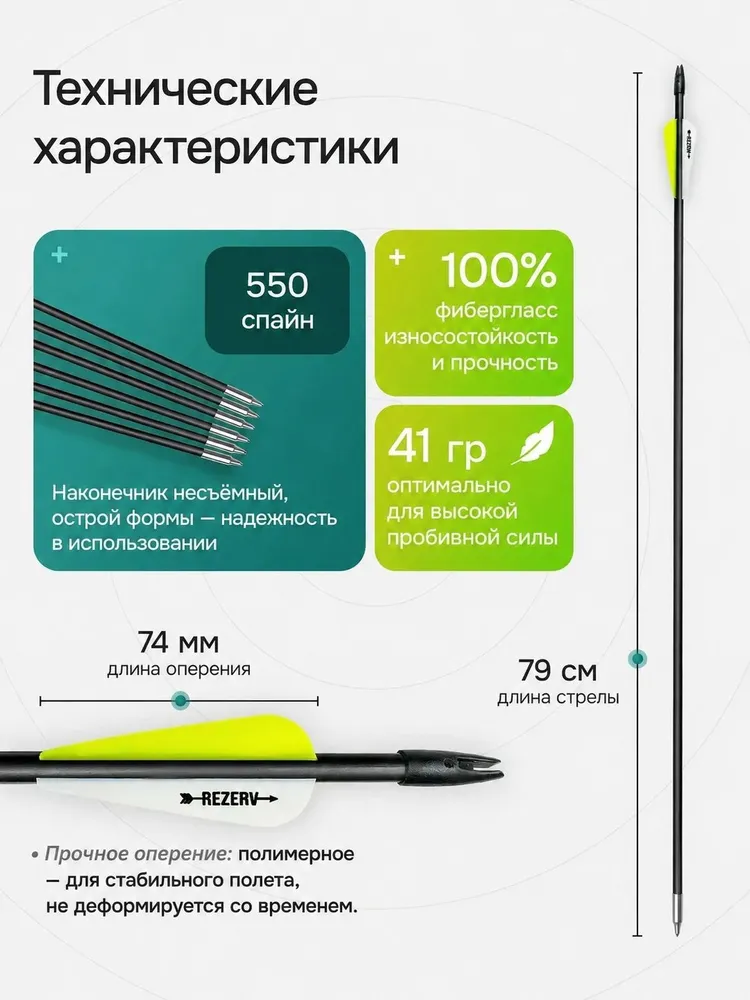 Стрелы для лука из фибергласса Набор 12 шт, 79 см, спайн 550, 12 шт, фото 2