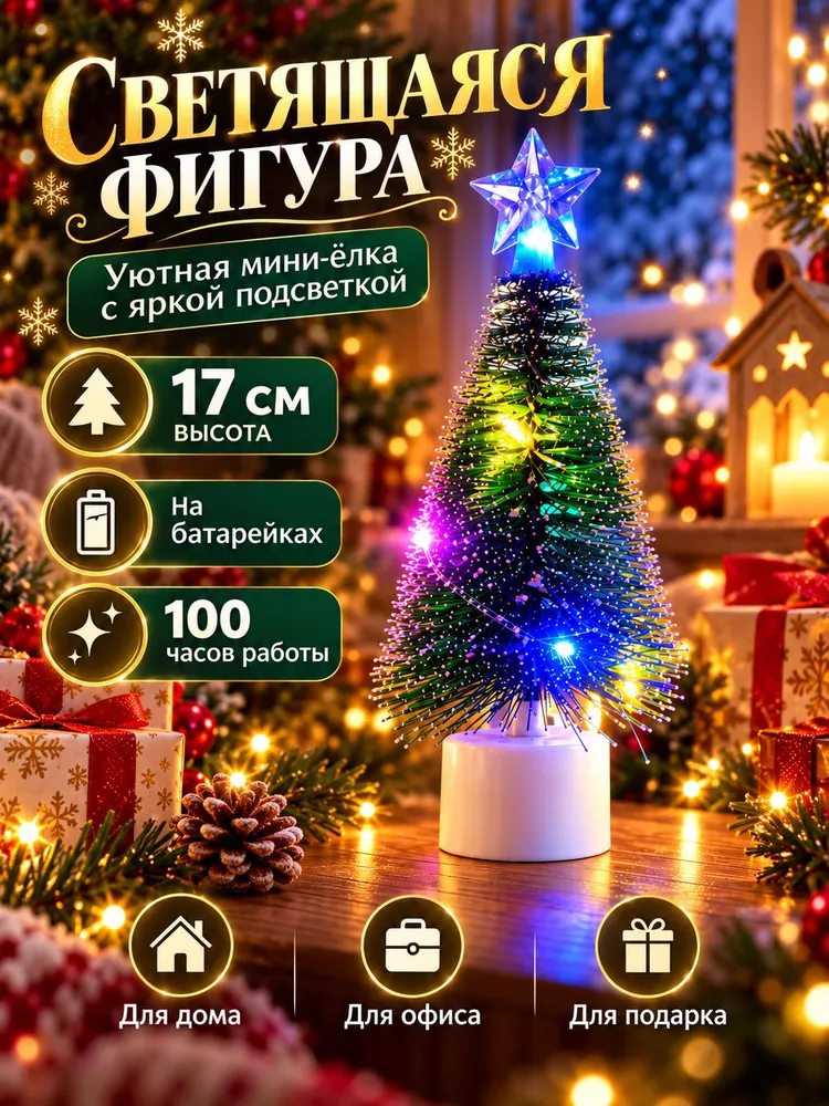 РОЖДЕСТВЕНСКАЯ ЕЛКА со светодиодной подсветкой Рождественский ПОДАРОК RGB пластиковое 12 см украшение в подарок, 17 см