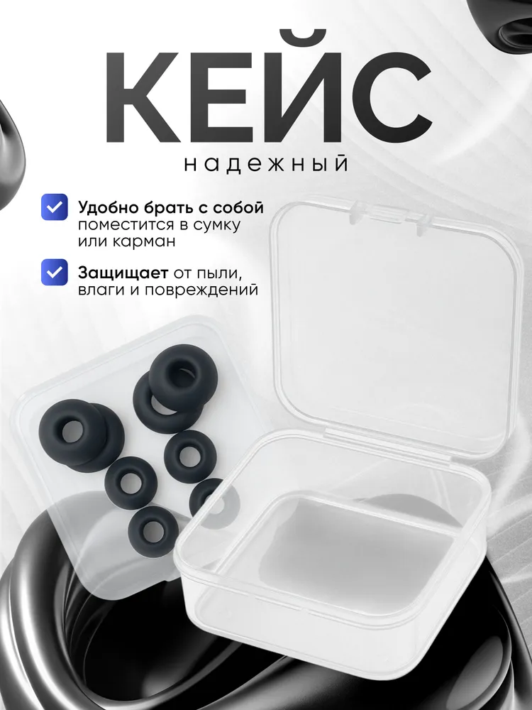 Многоразовые силиконовые беруши с кейсом, со сменными амбушюрами для сна идеальное решение для крепкого отдыха - Черные, черный, фото 3