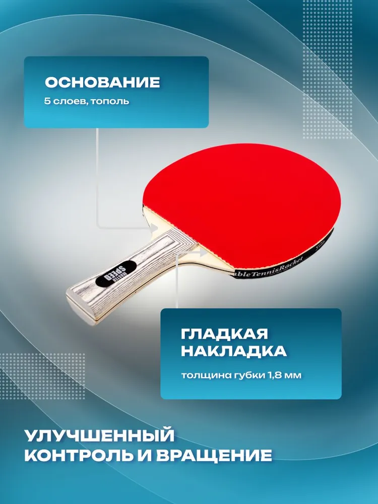 Ракетка для настольного тенниса, набор в чехле (2 ракетки, 3 шарика), вариант, фото 3