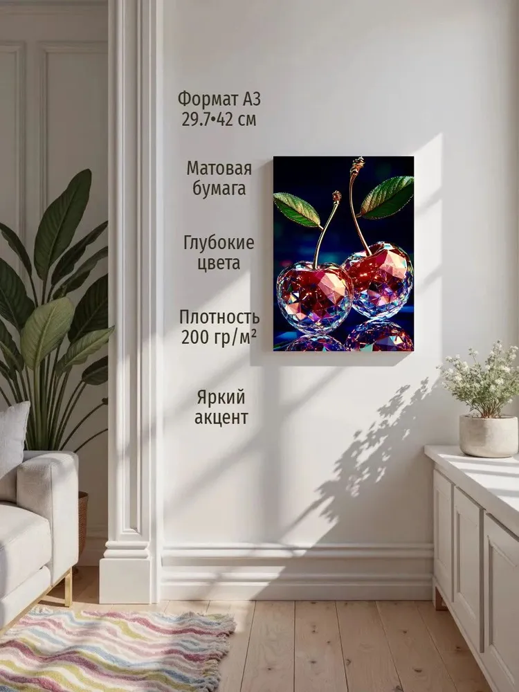 Постер "Хрустальные Вишни в Стиле Поп-Арт", 42х29.7 см, 42x29.7 см, фото 2