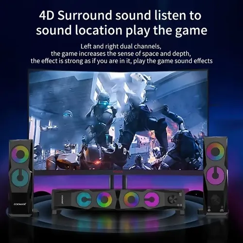 Колонки для компьютера 2.0 с RGB подсветкой / Музыкальная акустика с разъемом для подключения наушни