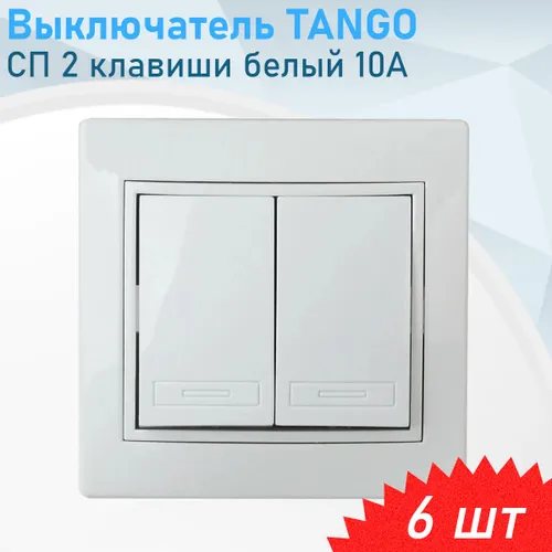 Выключатель СП 2 клавиши белый 10А TANGO, 6 шт