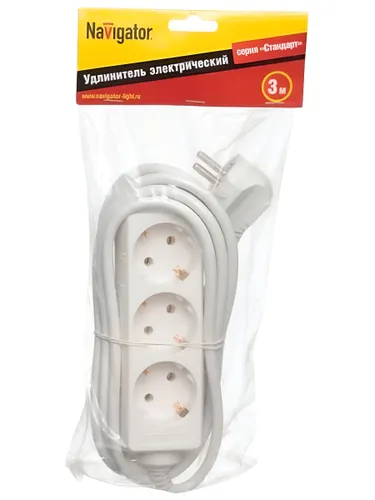 Удлинитель бытовой 3гн 3м с заземлением ПВС 3x1мм2 16А Navigator