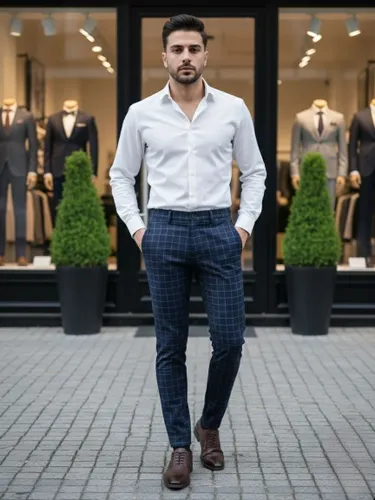 Брюки зауженные мужские темно синие в клетку