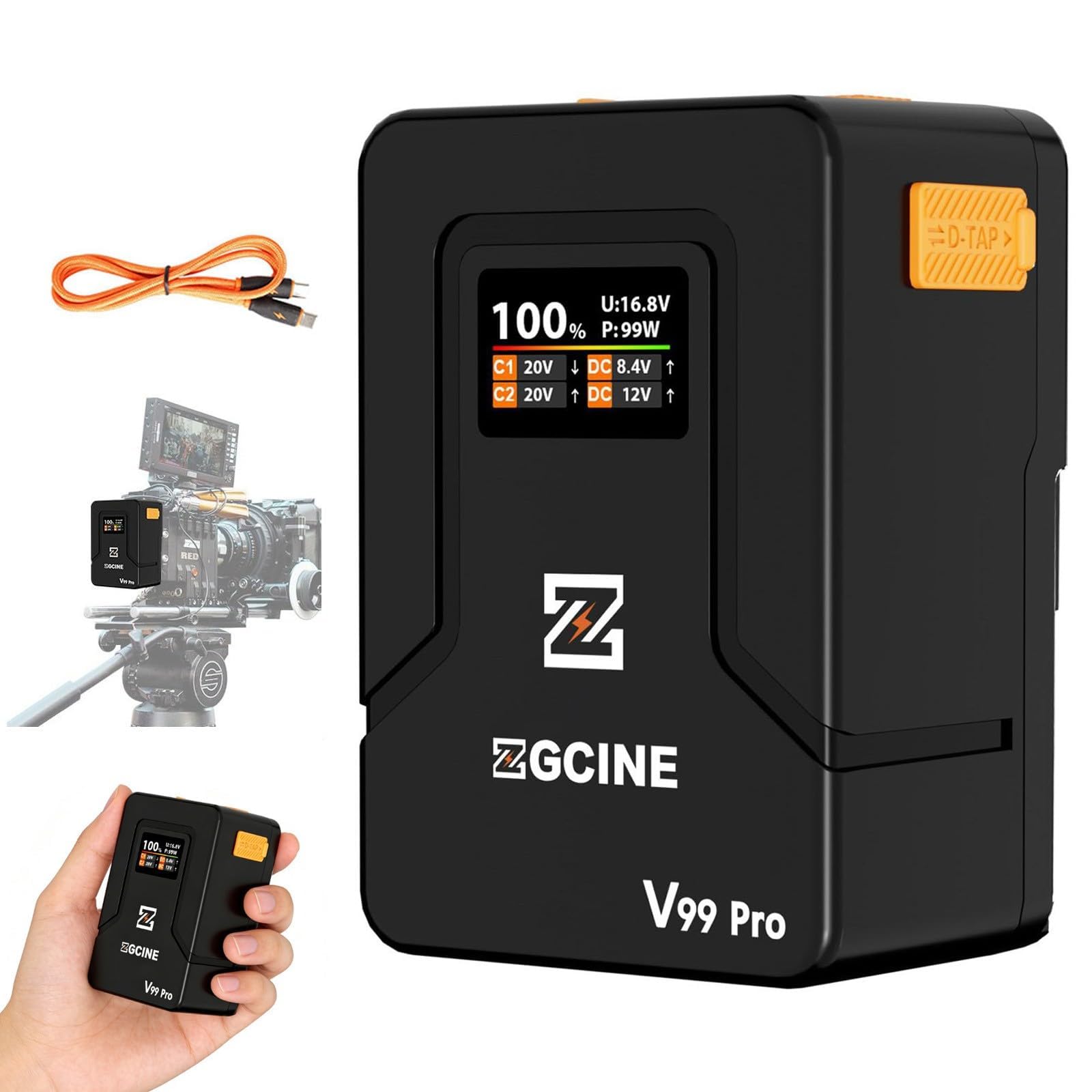 ZGCINEV99ProАккумуляторсV-образнымкреплением,поддержкаUSB-CPD,вход100Вт,портD-Tap