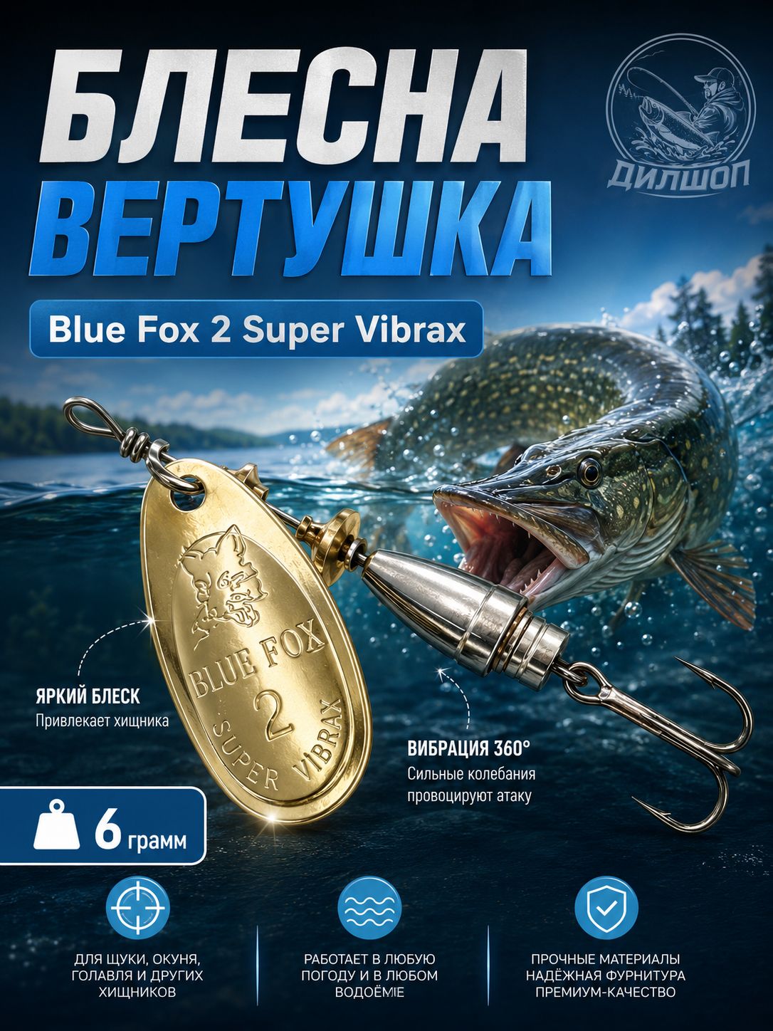 Блесна BLUE FOX № 2 на щуку, судака, сома