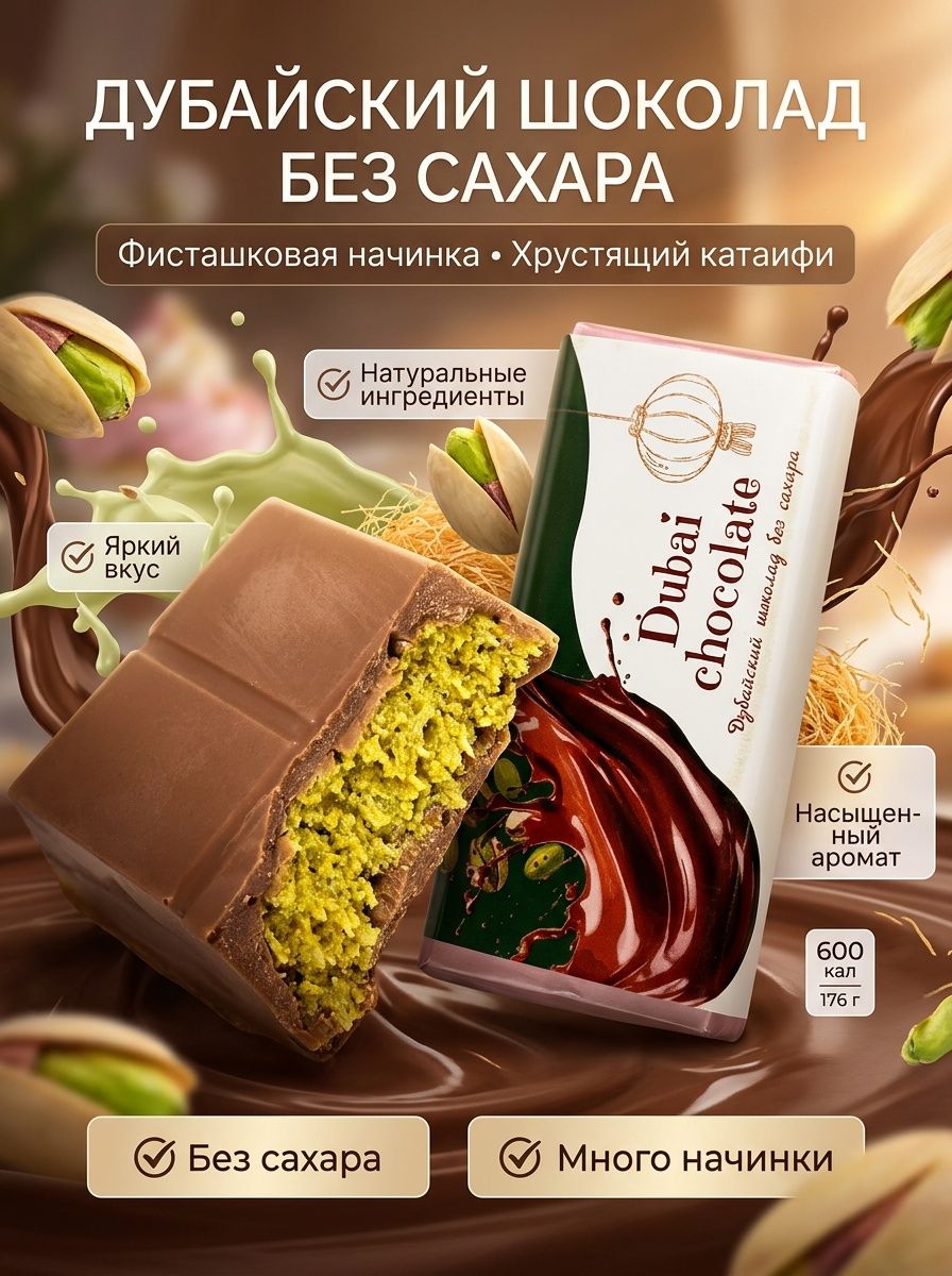 Дубайскийшоколадбезсахара/сфисташкой100г