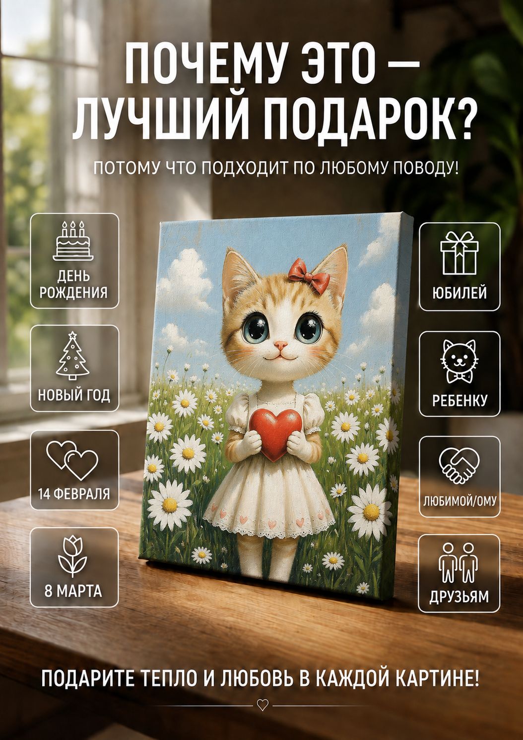 Кошечка с бантиком и сердечком