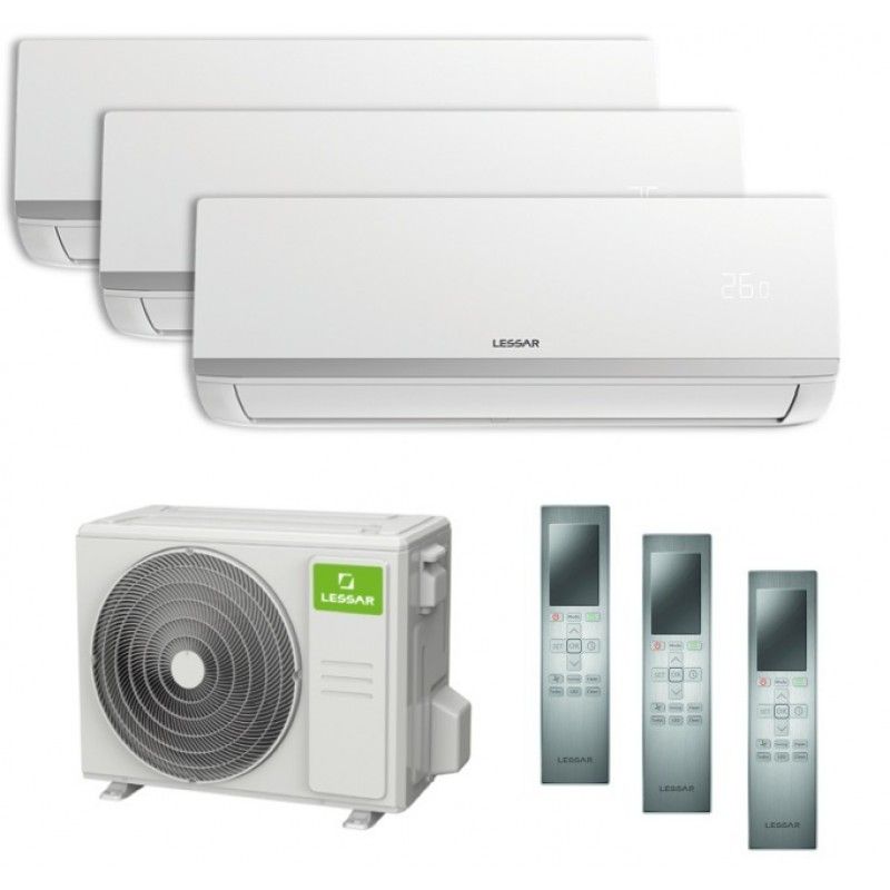 Мульти сплит-система LESSAR Flexcool на 3 комнаты 20+20+20м2, LS-MHE09KCE2*3шт+LU-3HE21FVE2 инвертор А++ до 61м2, обогрев до -15, ионизатор, i-feel, 3D поток от 25дБ, гарантия 4 г