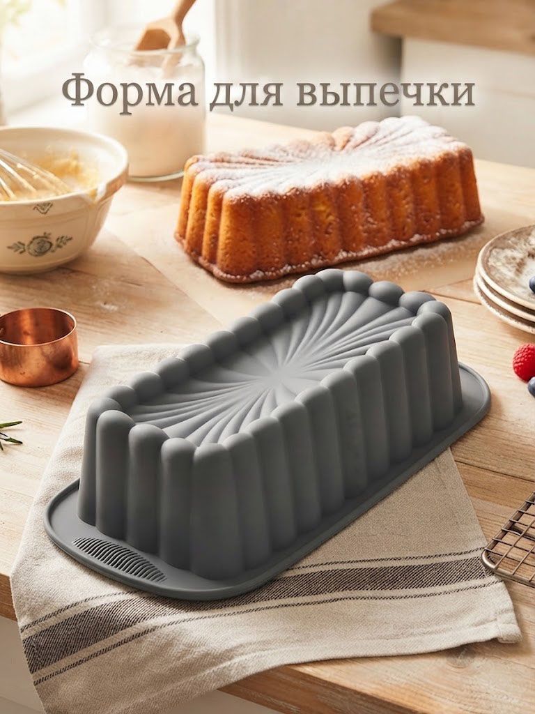 Силиконовая форма для выпечки Доляна "Кекс", размер 27х13х6 см, с ручками, цвет серый