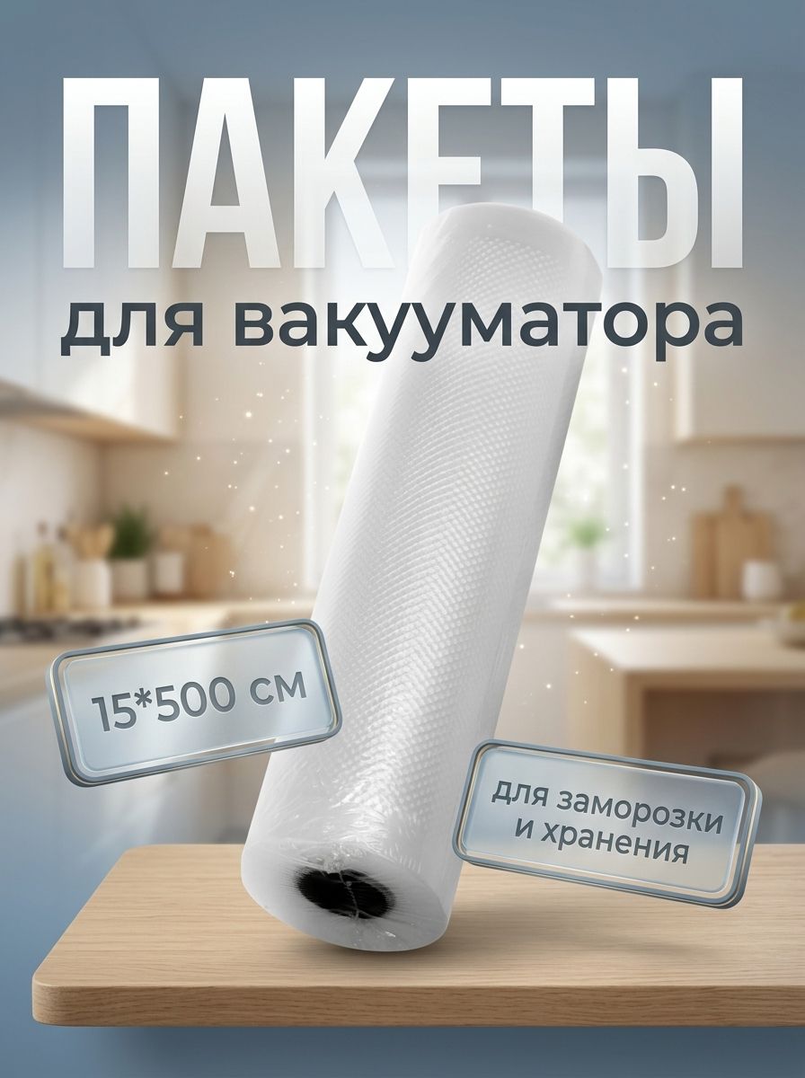 Пакеты для вакууматора, в рулоне, 15*500 см, 90 мкм, прозрачные