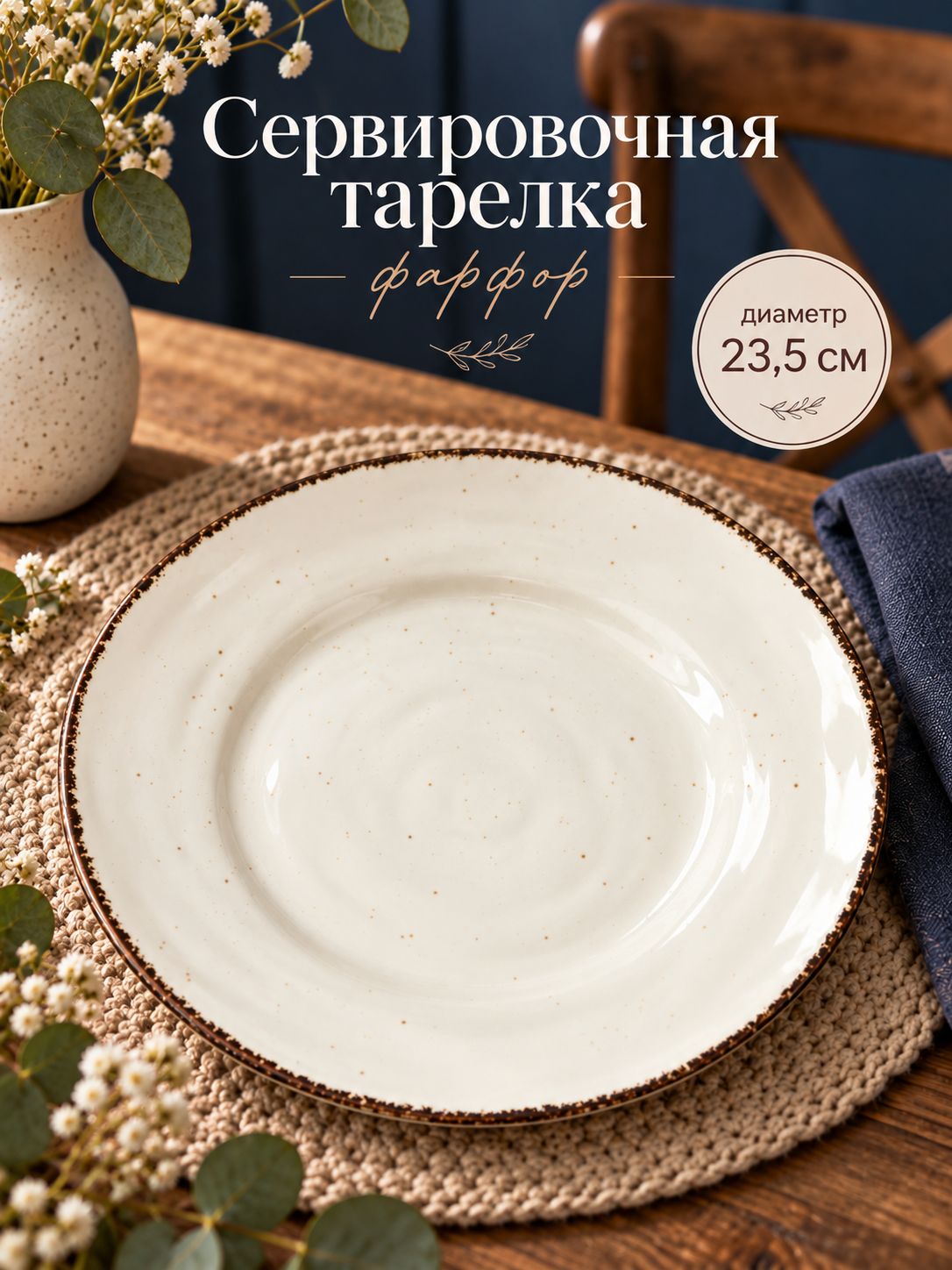 Тарелка сервировочная 23,5 см, Magistro "Alpine Frost", обеденная, фарфоровая, цвет белый