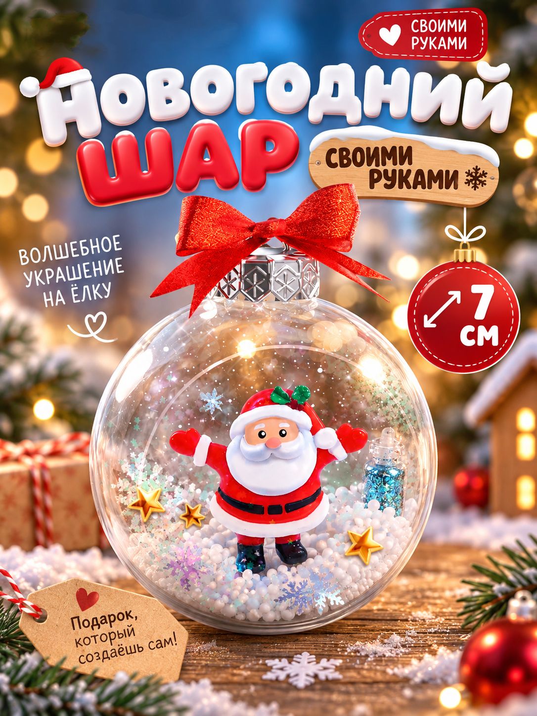 Новогодний шар своими руками, "Дед Мороз", 7 см, со снегом, новогодние подарки для детей 2027