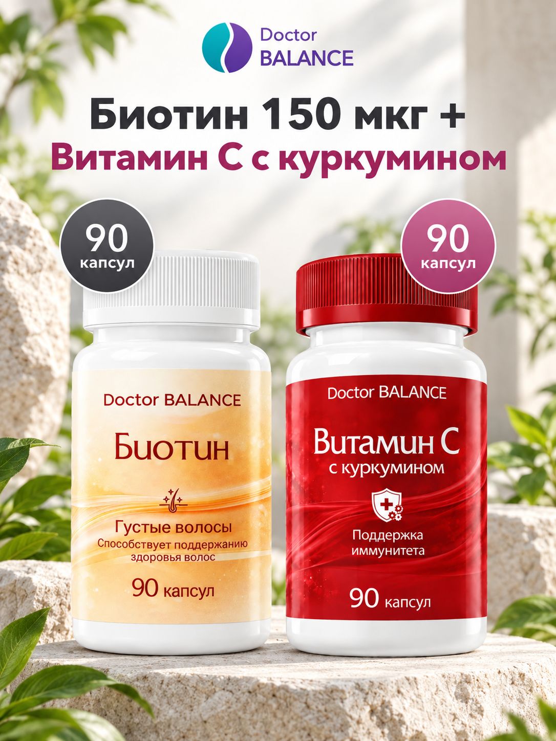Набор Doctor Balance: Биотин 150 мкг 90 + Витамин C с куркумином 90
