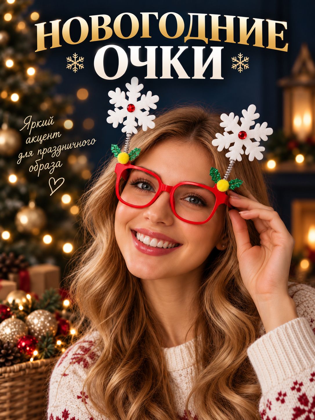 Очки карнавальные новогодние Снежинки