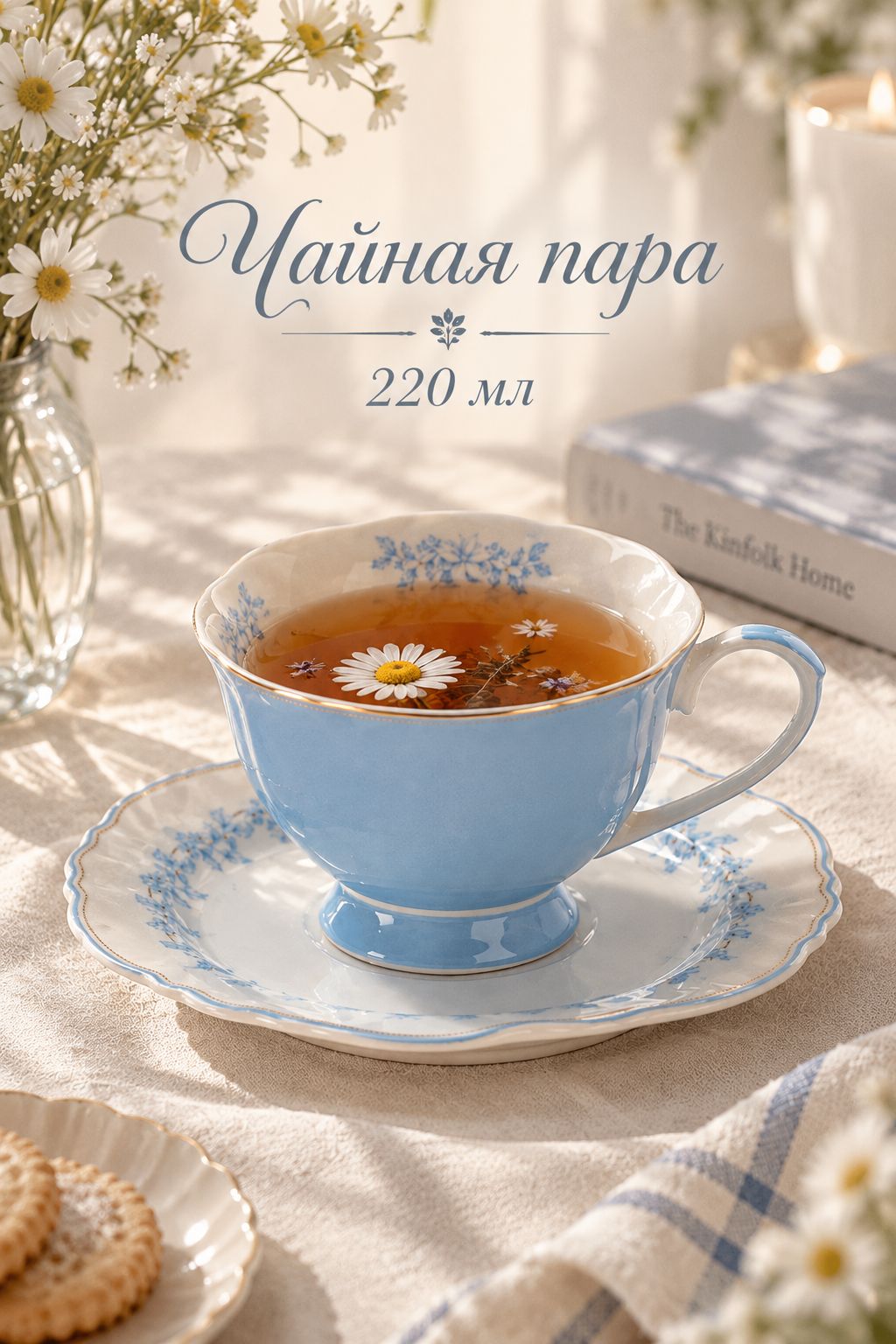 Чайная пара, объем 220 мл WY ""Royal blue", новый костяной фарфор