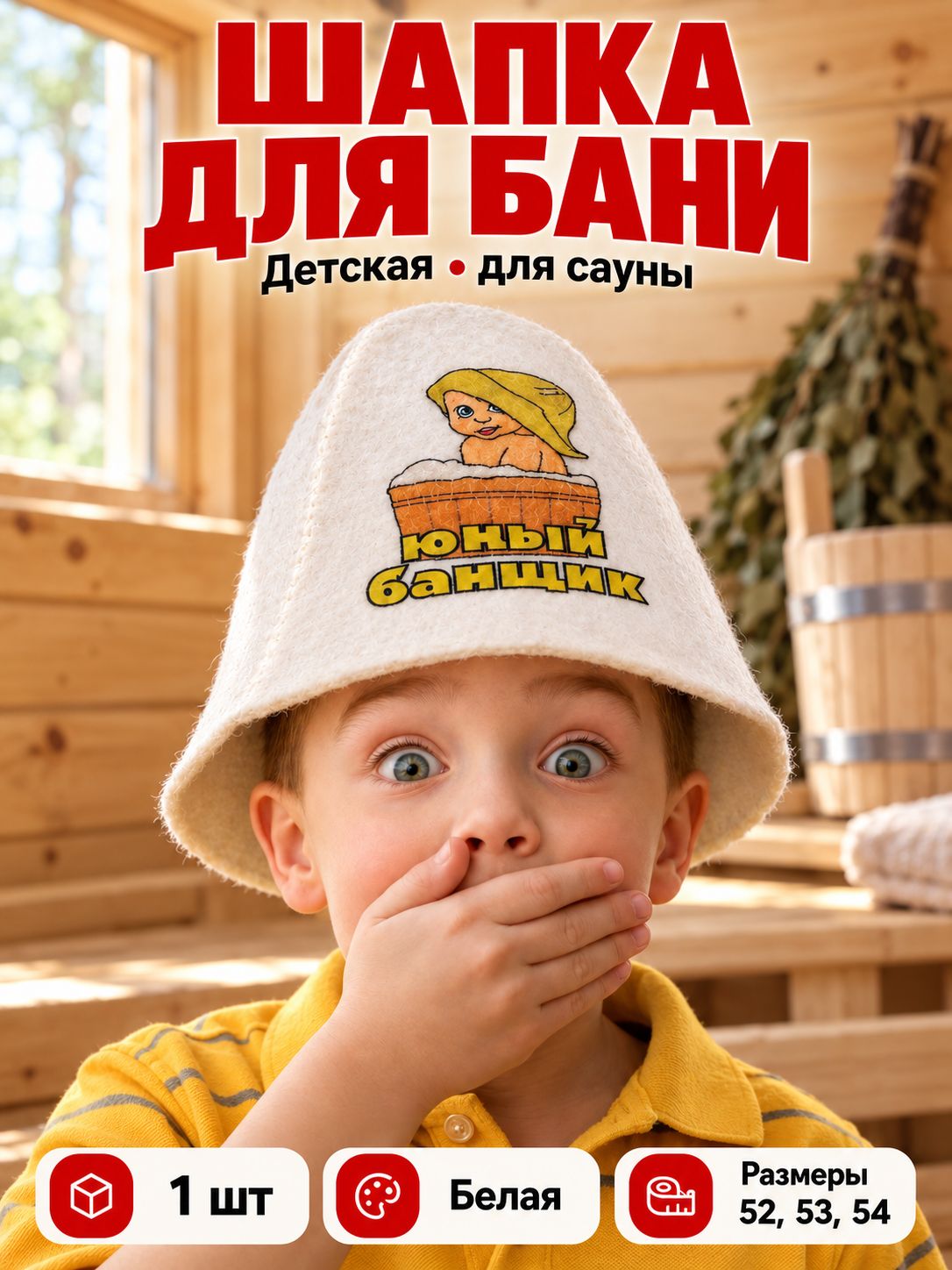 Добропаровъ Детская шапка для бани и сауны, белая.