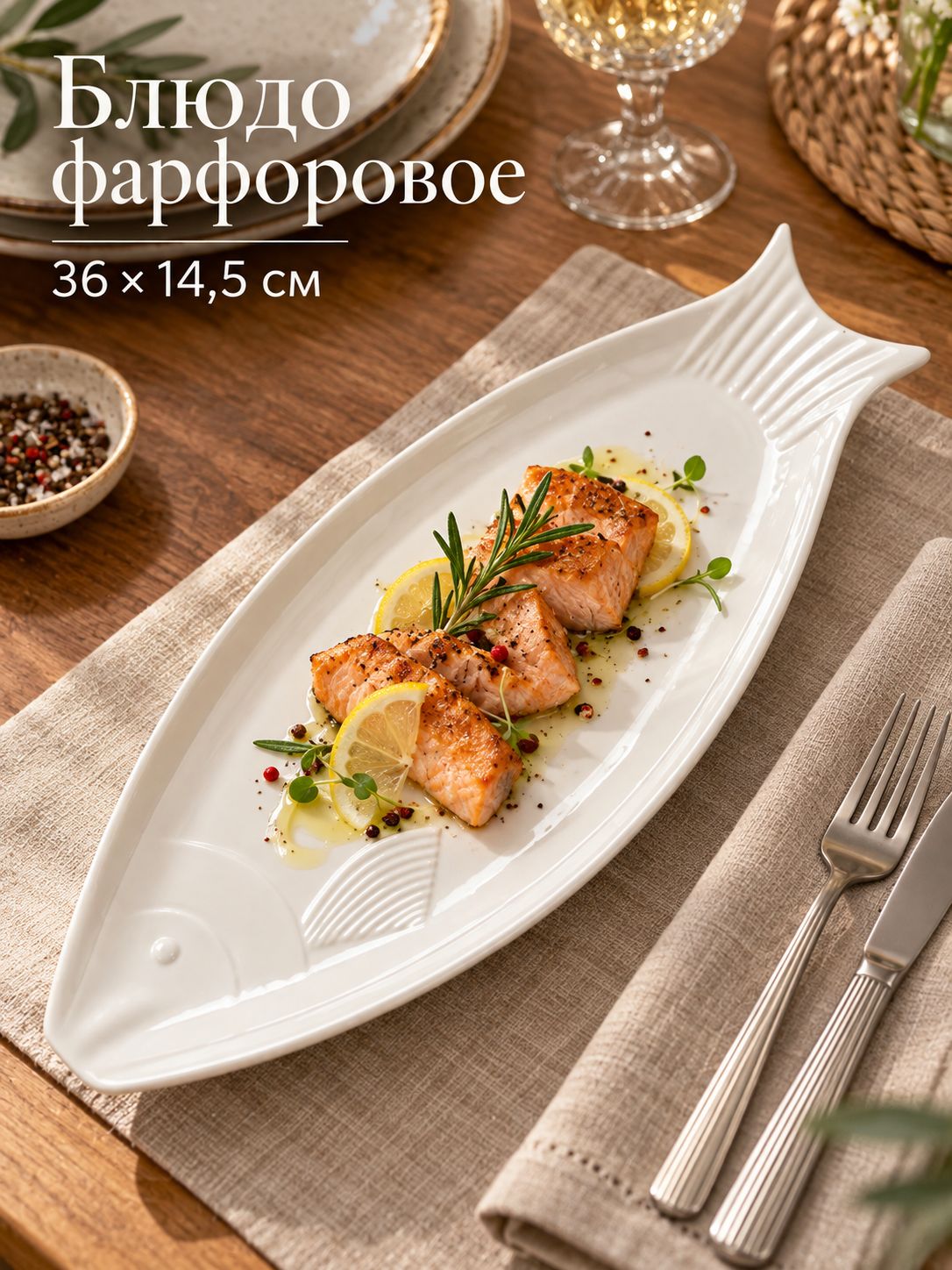 Блюдо сервировочное 36х14,5 см, Доляна "White Label", для подачи, фарфоровое