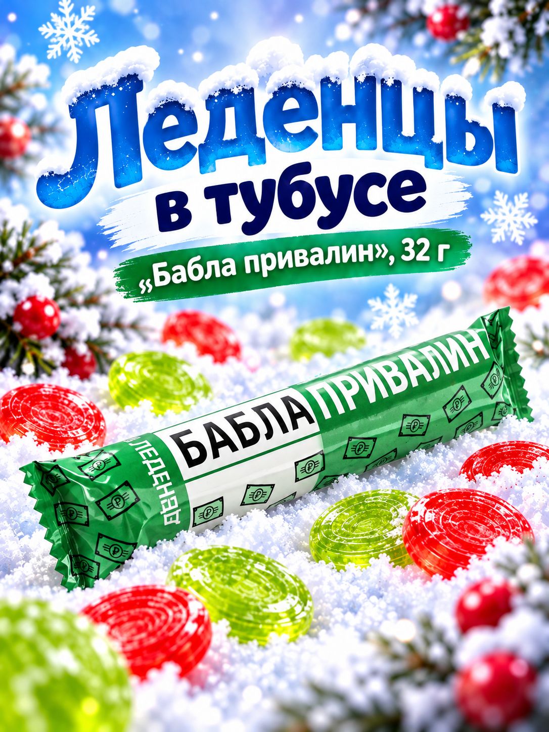 Леденцы в тубусе Бабла привалин , 32 г