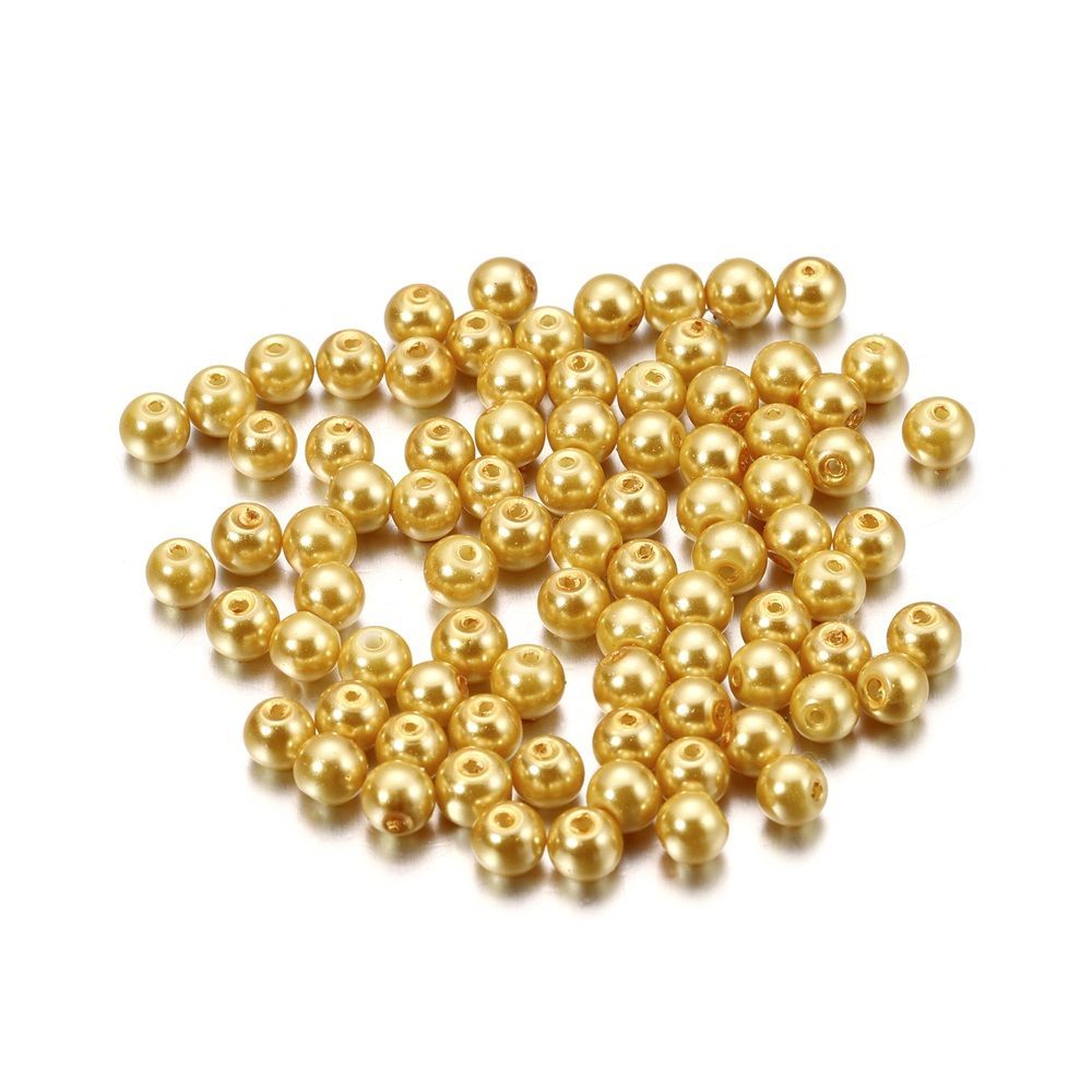 Бусиныкруглыеперламутровыедлярукоделияисумок4мм,100шт,цветзолотой