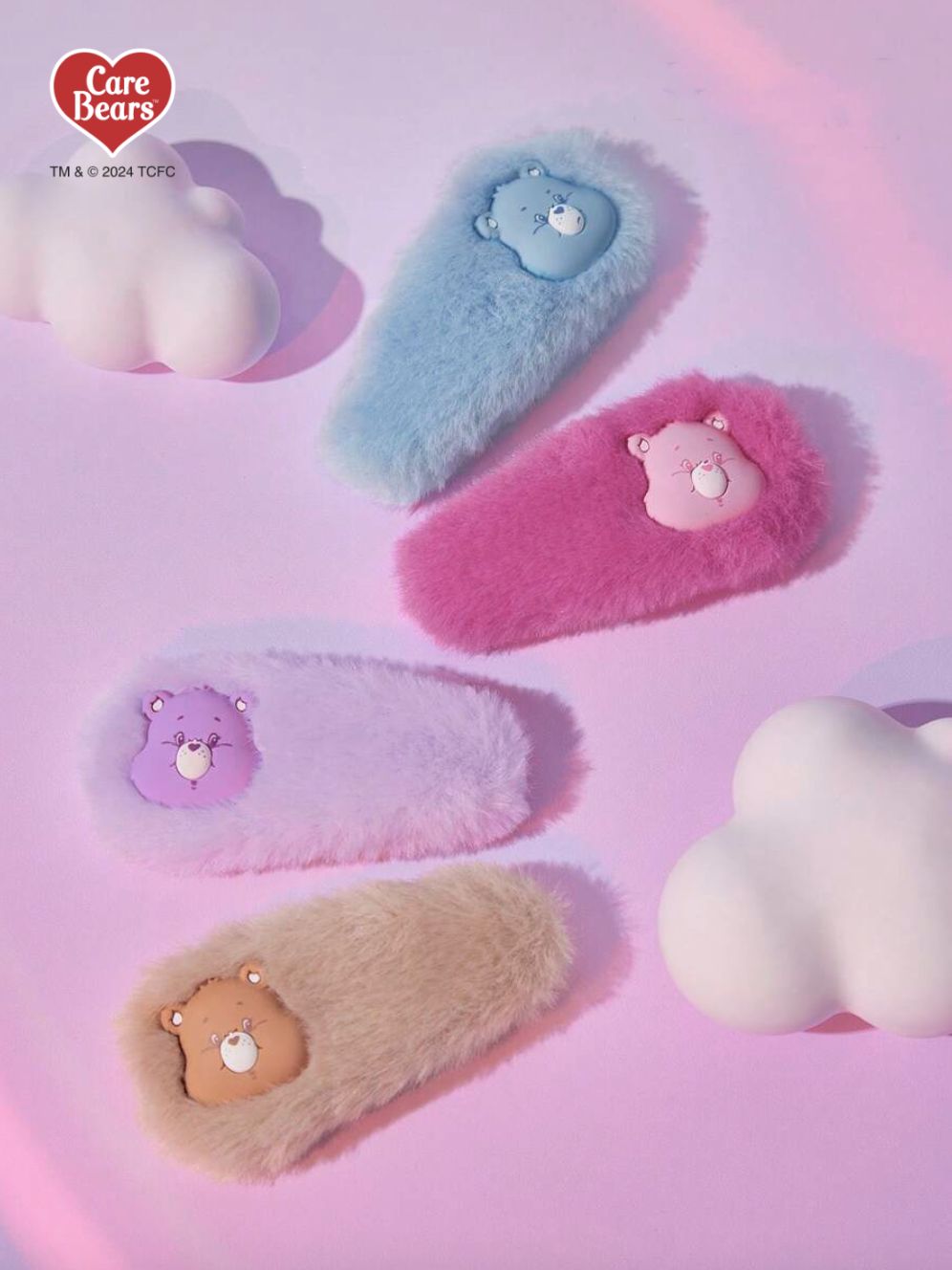 Заботливые мишки / Care Bears Набор из 4 плюшевых заколок с мордочками мишек