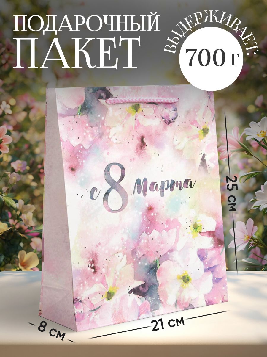 Пакет подарочный, 21 х 25 х 8 см