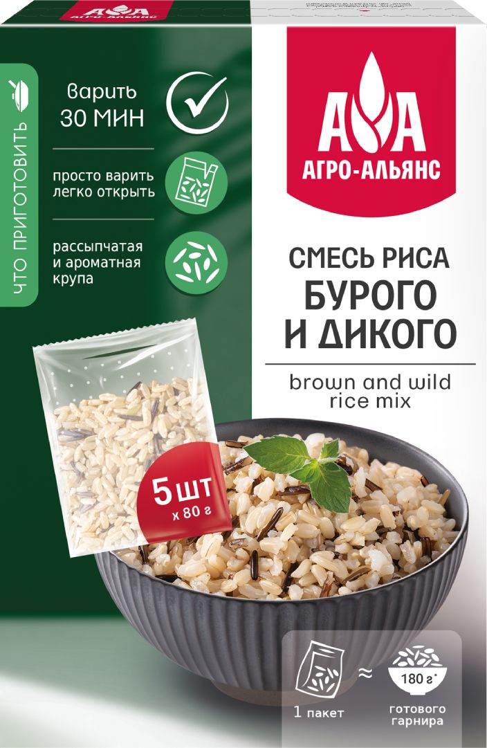 Смесь бурого и дикого риса Агро-Альянс в варочных пакетах (5 шт по 80 г) 400 г