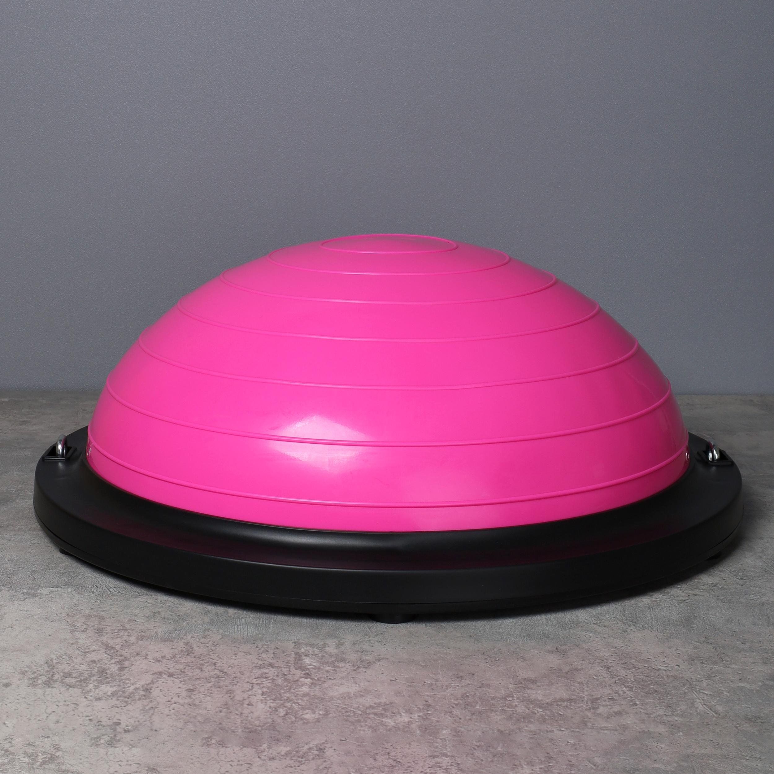 Полусфера балансировочная BOSU 46 см Woohooo Drops в комплекте с эспандером и насосом, розовая