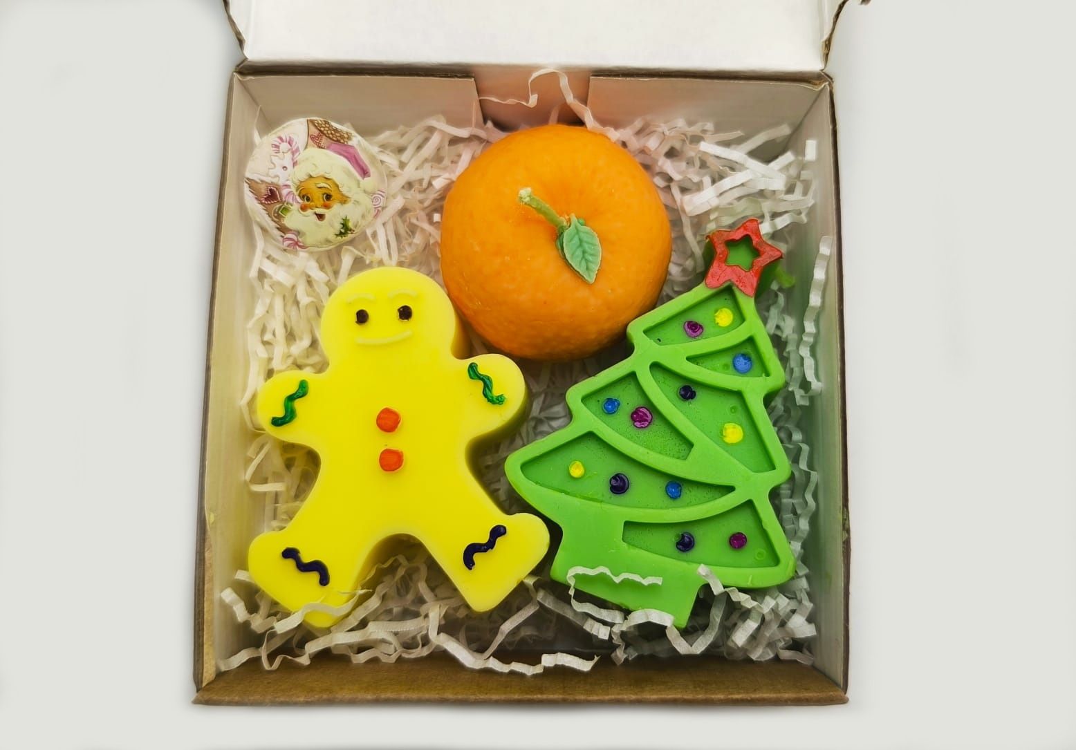 Новогодниеароматическиесвечи"Мандарин,елочка,пряничныйчеловечек"/Новогоднийнаборсвечейиз100%соевоговоскаТип1