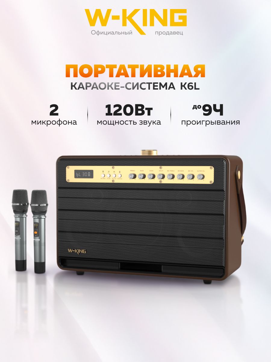 КараокесистемасдвумябеспроводнымимикрофонамиW-KINGK6L120W.Товаруцененный