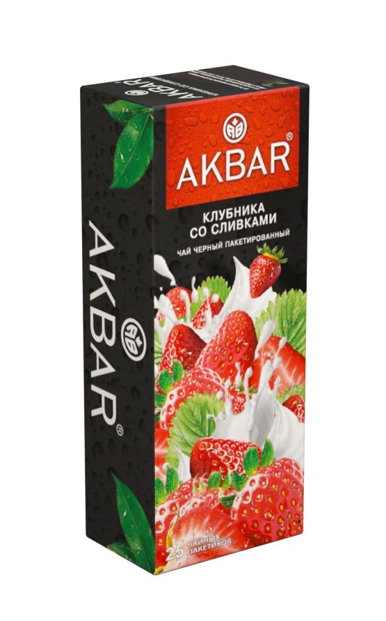 Чай в пакетиках Akbar, черный, Клубника со сливками, 25 шт