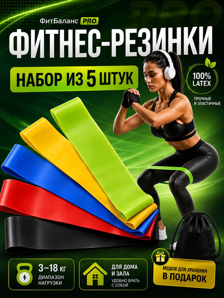 Резинки для фитнеса, набор 5 шт, фитнес резинка, эспандер ленточный #1