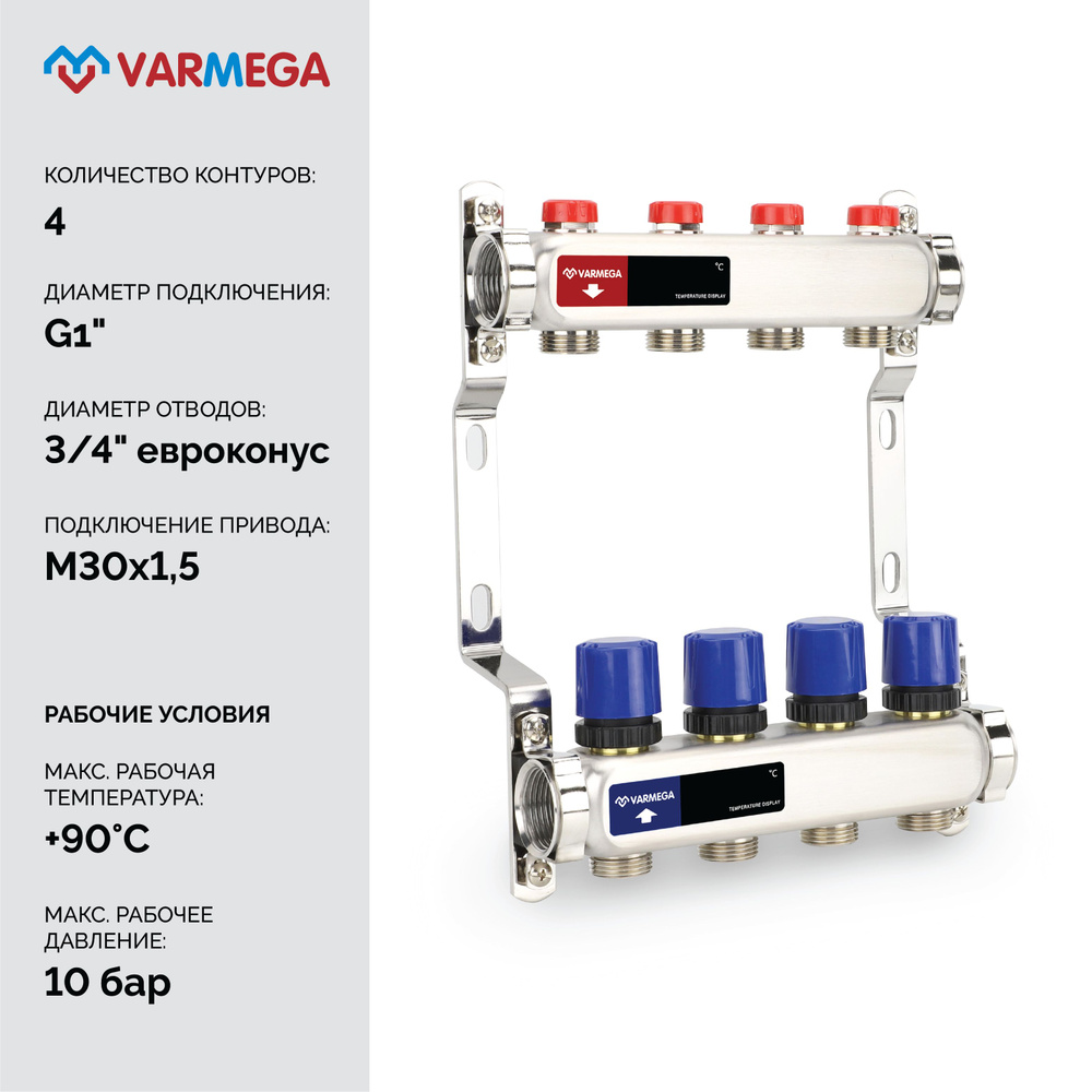 Распределительный коллектор (группа) для отопления Varmega VM15504 ВР 1 ...