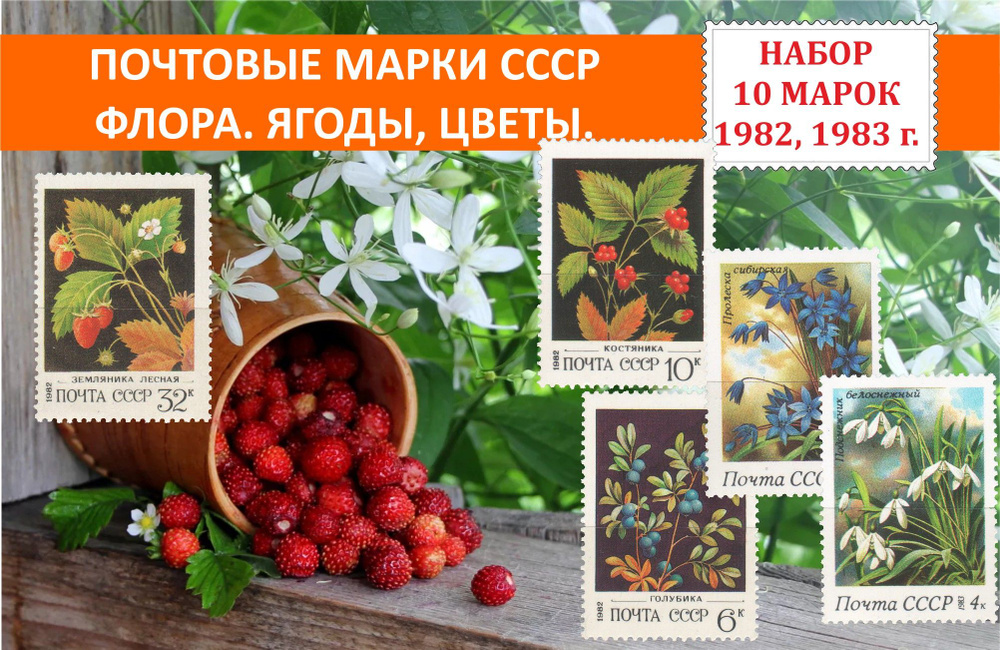 Почтовые марки СССР Флора. Цветы и ягоды. Набор 10 марок 1982-1983 годов  #1