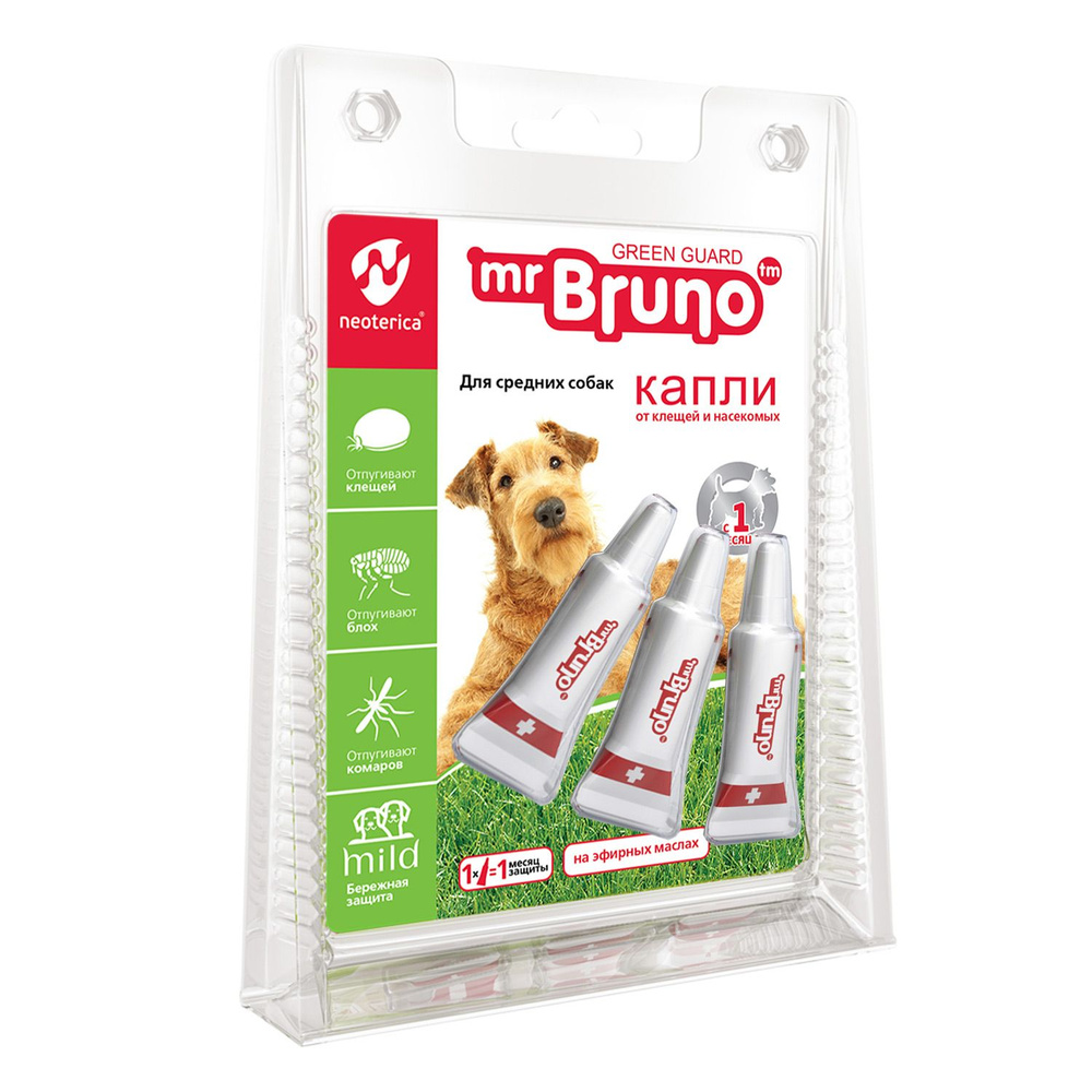 Капли от блох и клещей Mr.Bruno для средних собак 3 пипетки - купить с ...